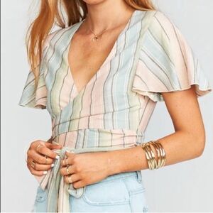 Show Me Your Mumu Wilson pink blue stripe boho festival top NWT
